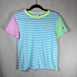 Champion Campus Ringer Stripped/Colour Block Slight Crop T-Shirt -Small in Multi